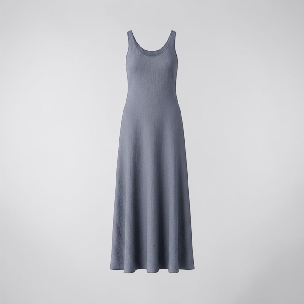 Vikolino Womens Blue Gray 100% European Washed Linen V-Neck Maxi Dress Small